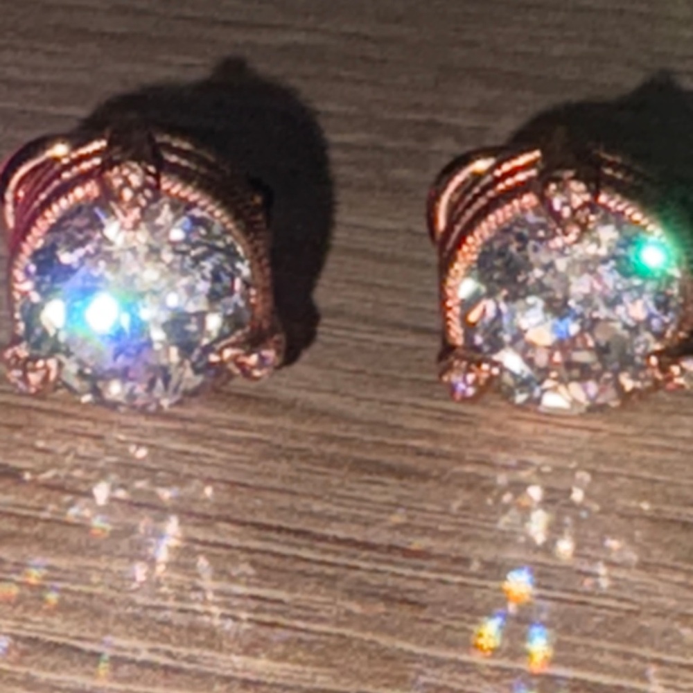 RARE 925 Judith Ripka Rose, tone cubic zirconia earrings clip on